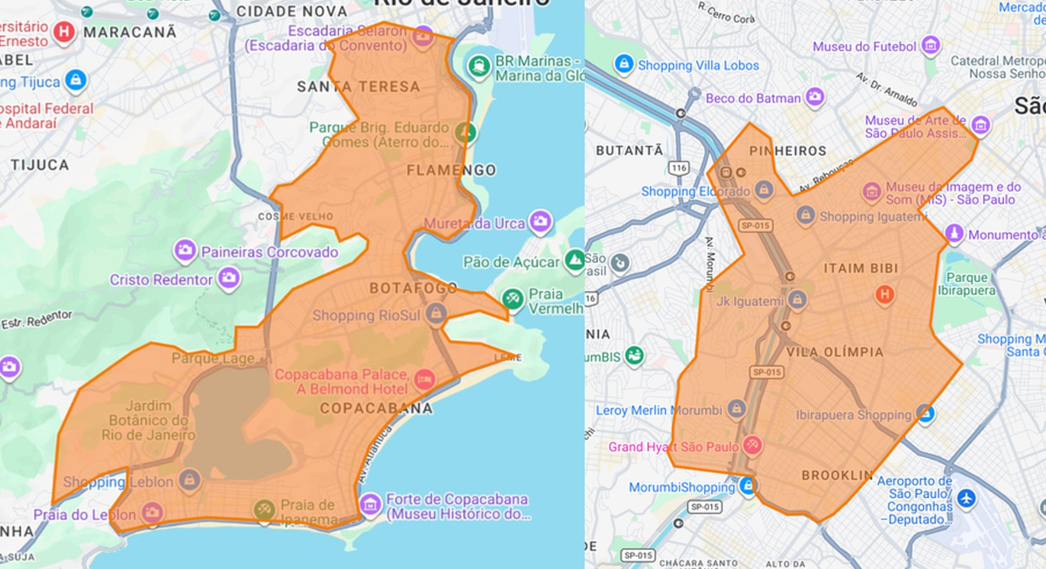 Mapa de cobertura da frota GUIPA por região